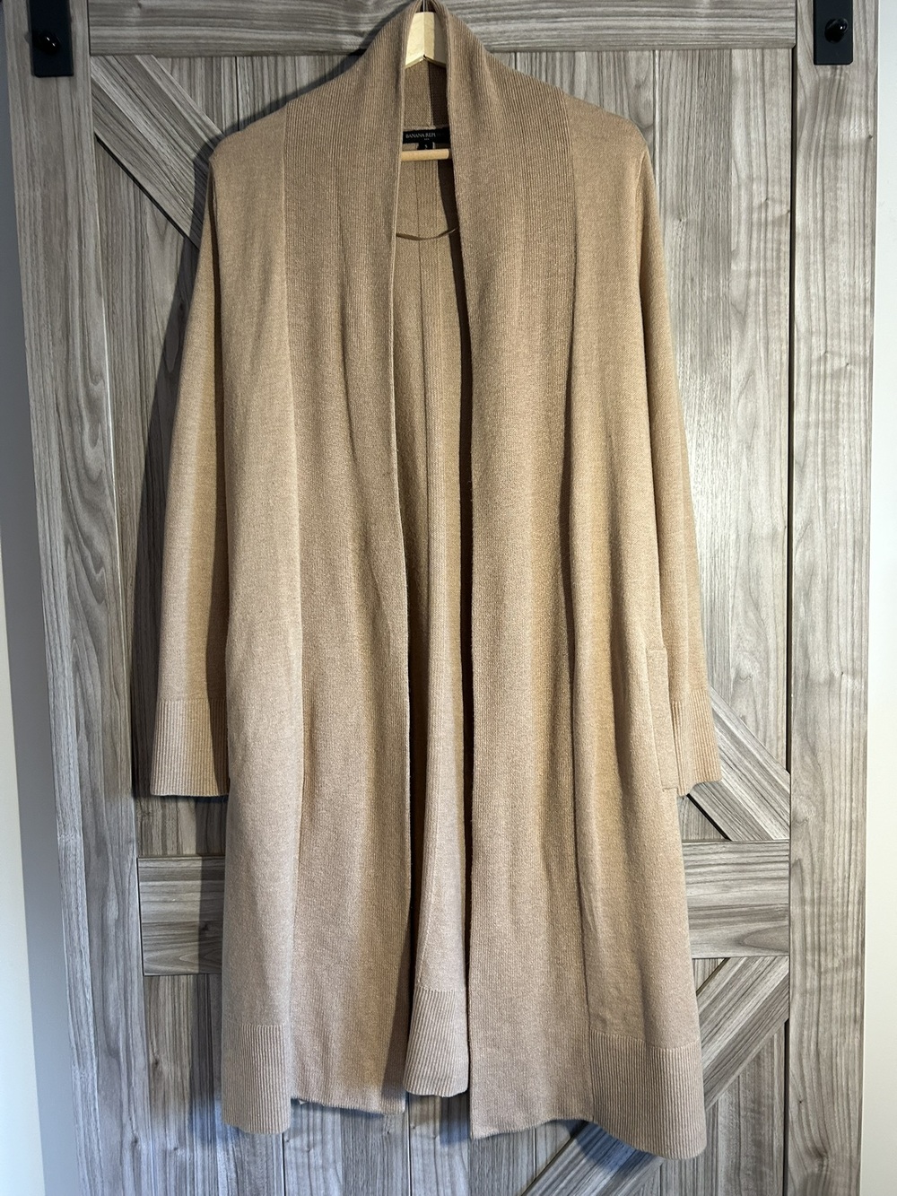 Banana Republic Camel Beige Open Front Longline Duster Cardigan Knit Sweater S